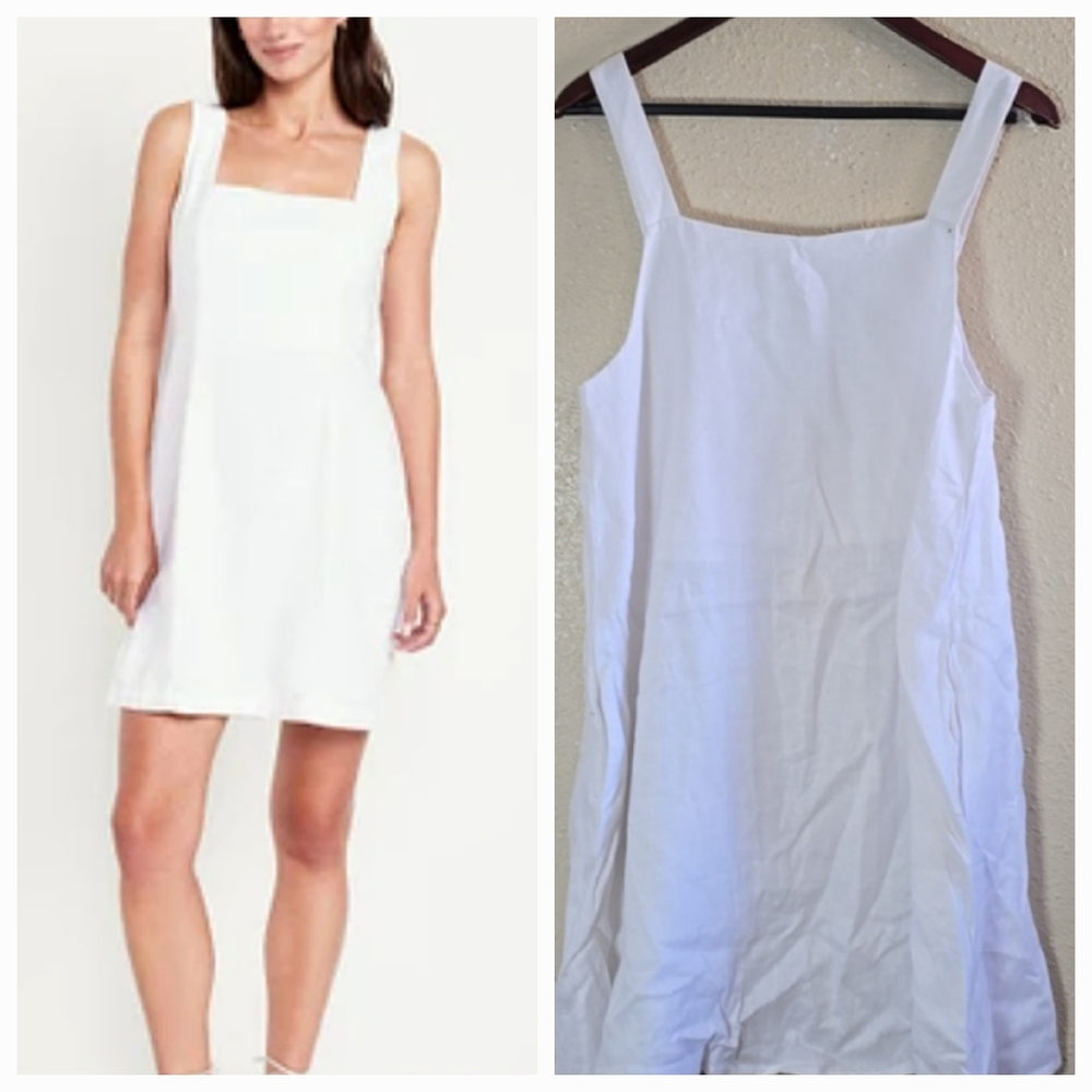 Blue Sheep White Linen Sleeveless Dress